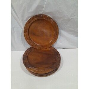Vintage Tiki Monkeypod Plates, 12 inch Srt of 5